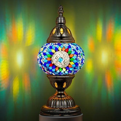 Exotic Mosaic Glass Table Lamp with Metal Base