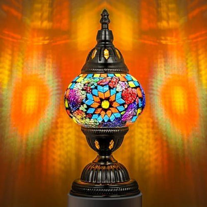 Exotic Mosaic Glass Table Lamp with Metal Base - Fesara