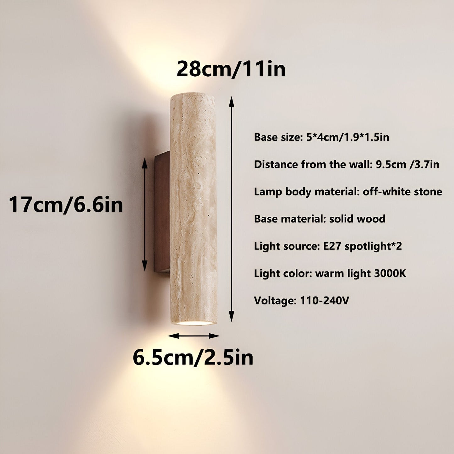 Natural Stone Wall Light in Simple Tube Design