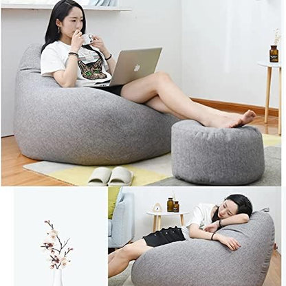Plush Linen Bean Bag Chair - Soft Relaxing Seating