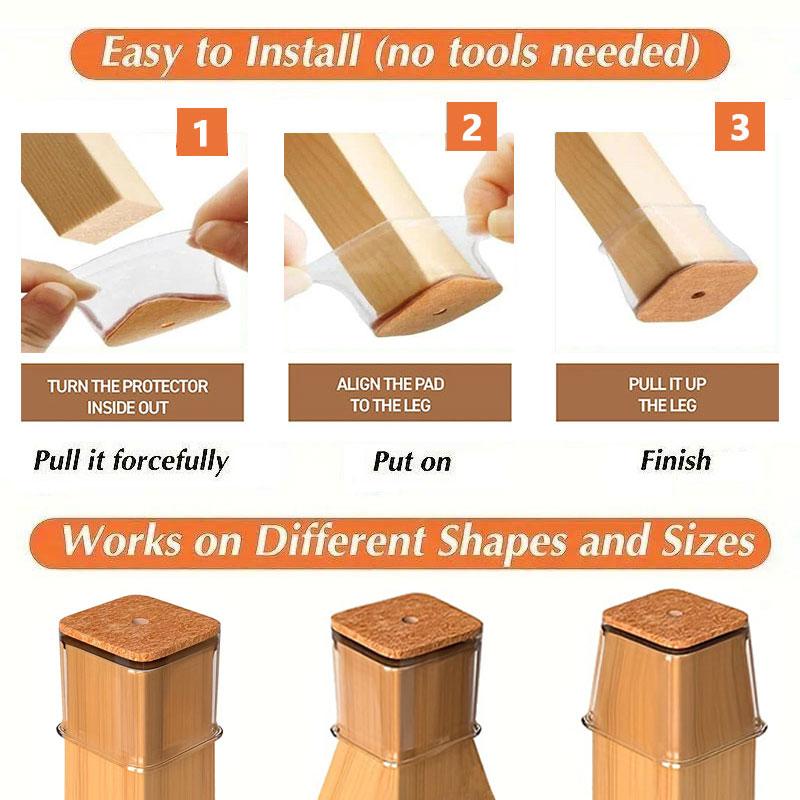 Fesara | Transparent Furniture Leg Protectors with Felt Bottoms