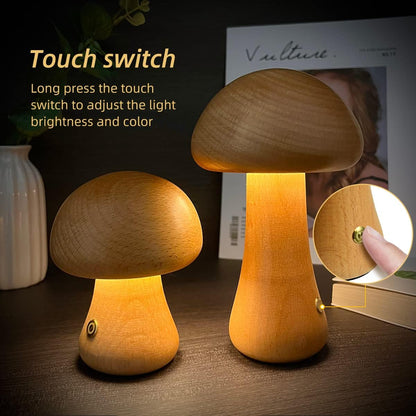 Warm Wood LED Bedside Night Lamp with Sensor Control