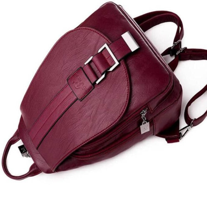 Secure Leather Ladies Backpack - Genuine Soft Sheepskin Rucksack