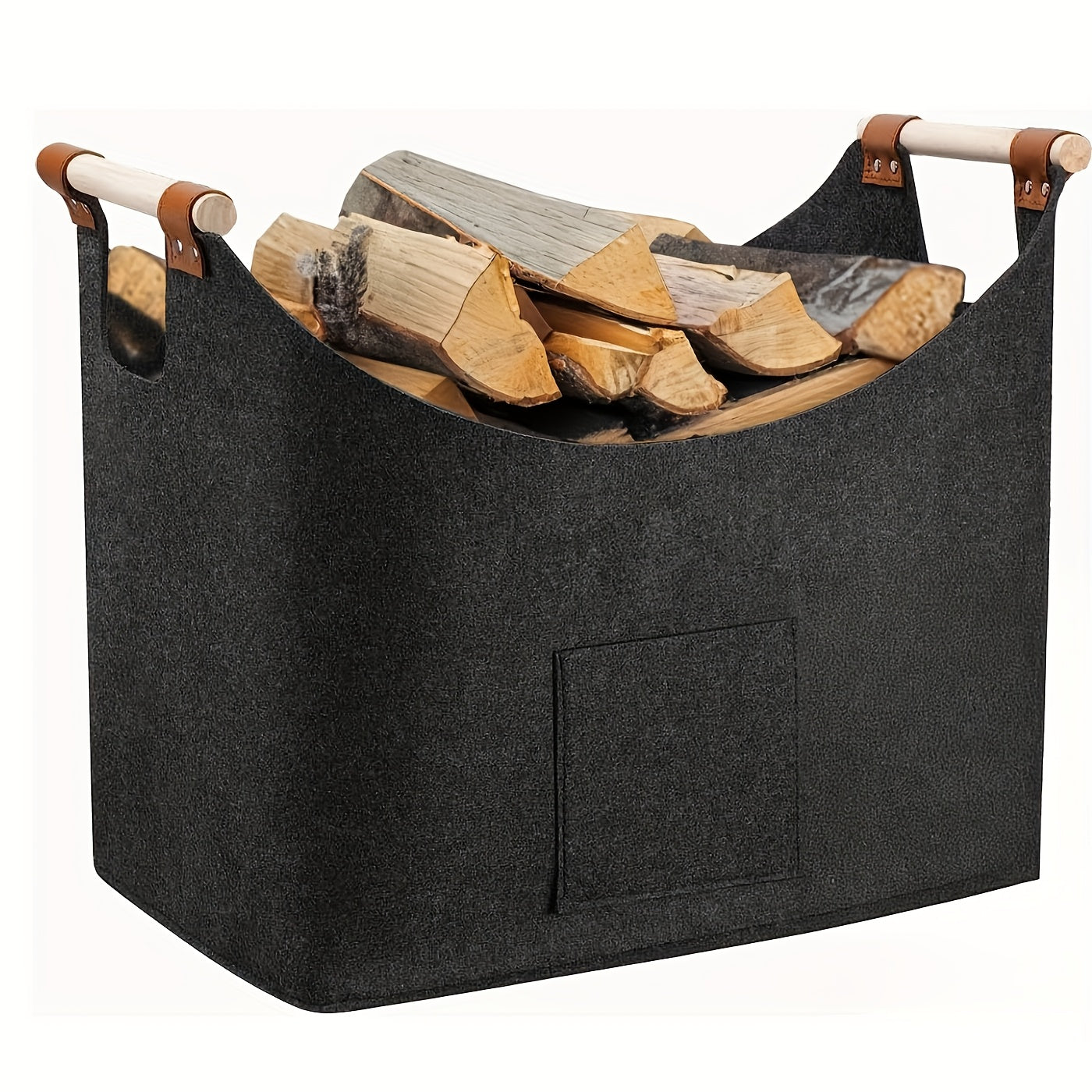 Large Foldable Firewood Basket with Wood Handles - Fesara