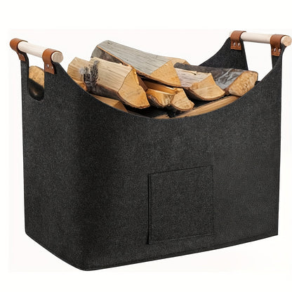Large Foldable Firewood Basket with Wood Handles - Fesara