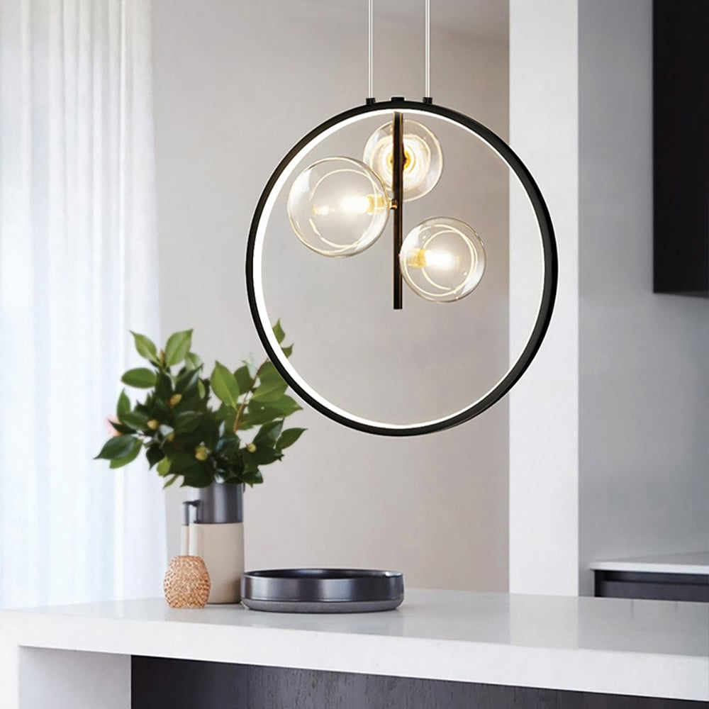 Simple Round Glass Pendant Lamp Black