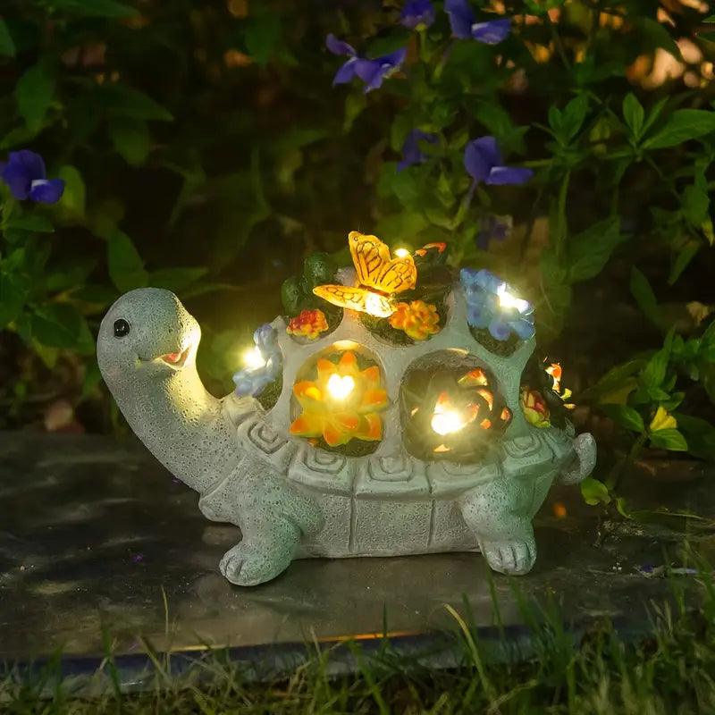 Outdoor Solar Powered Turtle Decor Statue with LED Lights