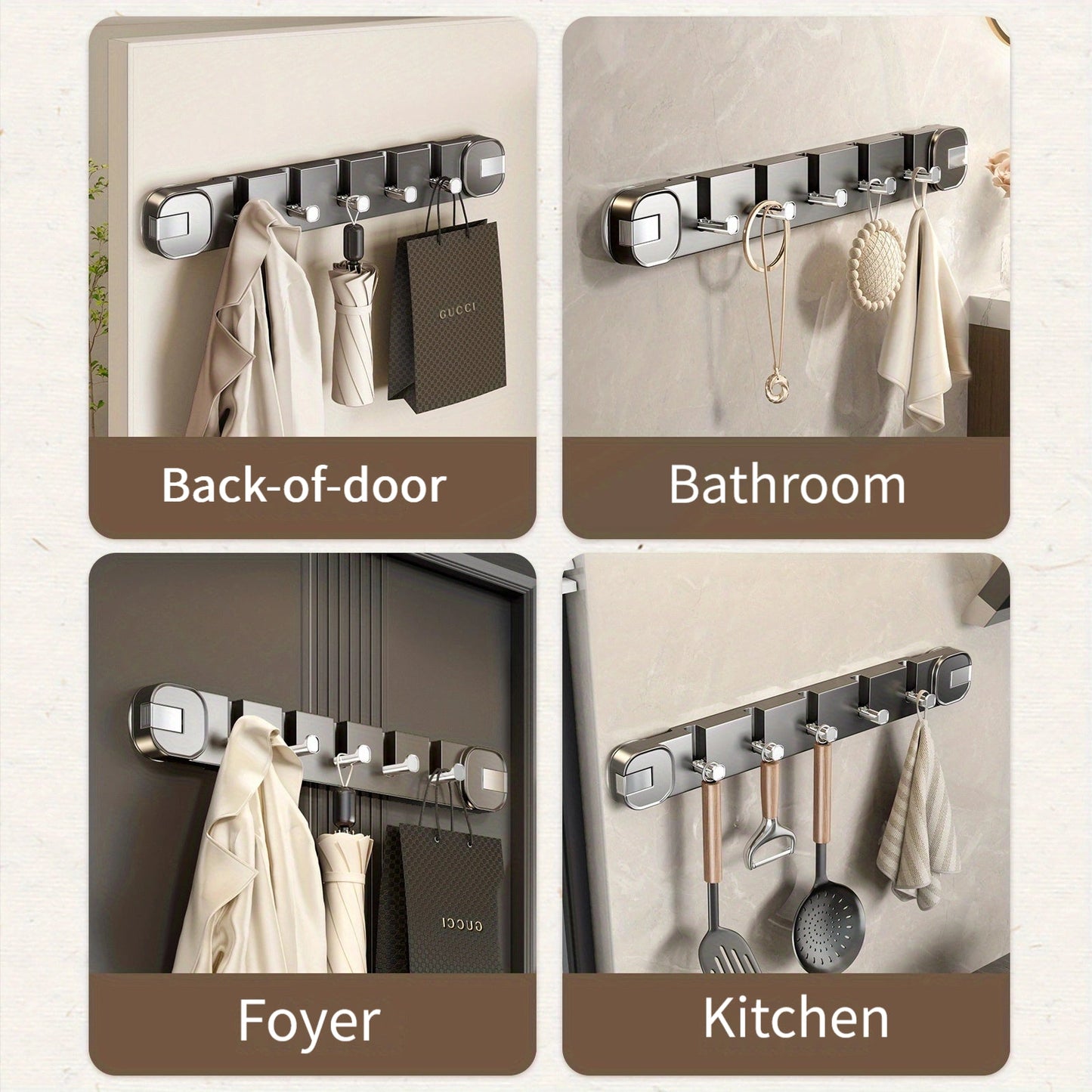 Easy Install Wall Mount 5 Hook Storage Rack