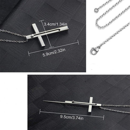 Fesara | Adjustable Toothpick Necklace with Silver Cross Pendant