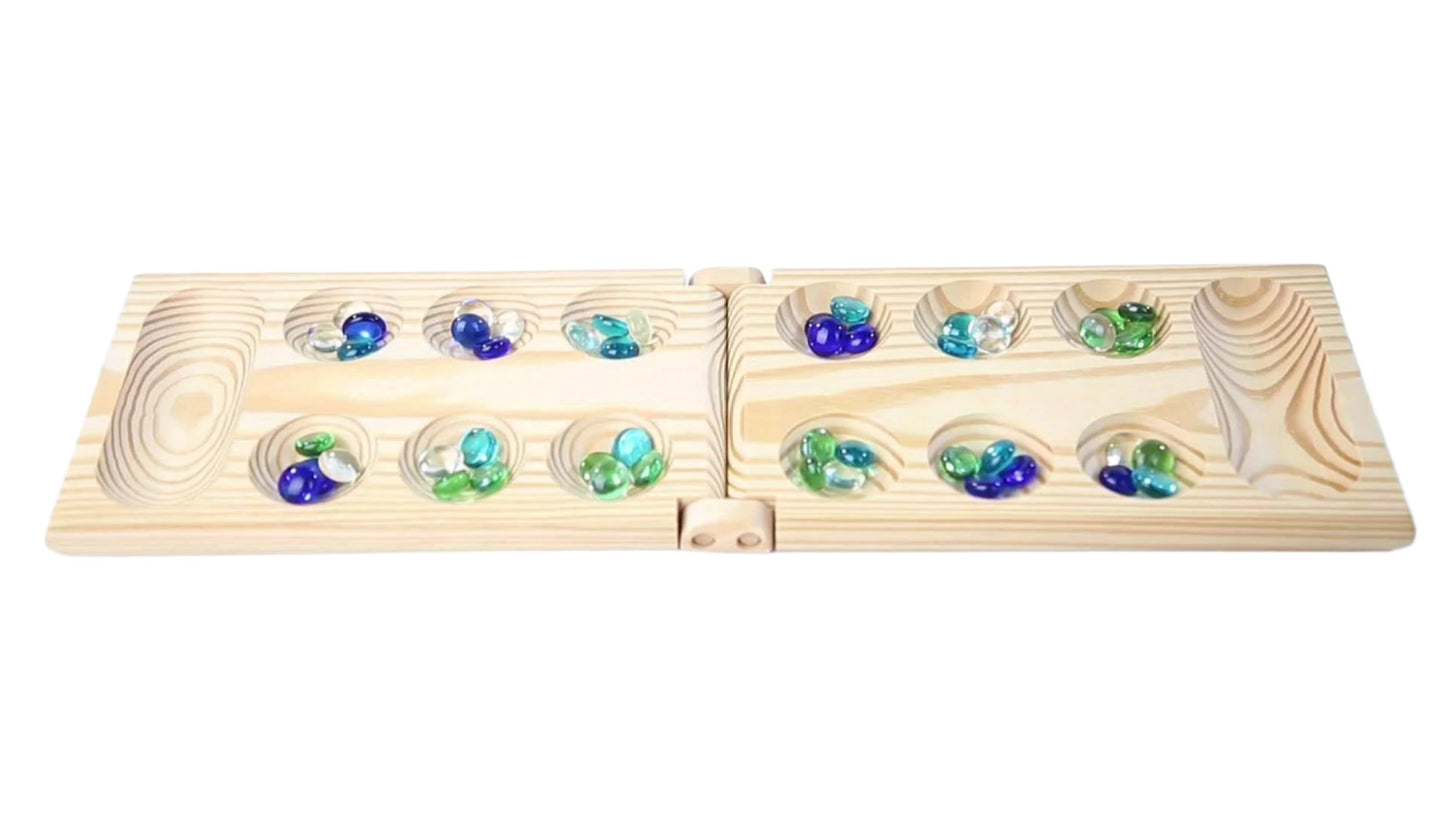 Portable Wooden Mancala Game Set with Colorful Beads - Fesara