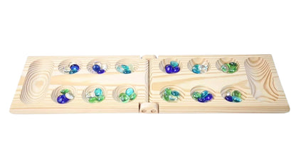 Portable Wooden Mancala Game Set with Colorful Beads - Fesara