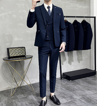 Men's 3-Piece Suit Navy Size M Polyester for Weddings or Formal Events-2