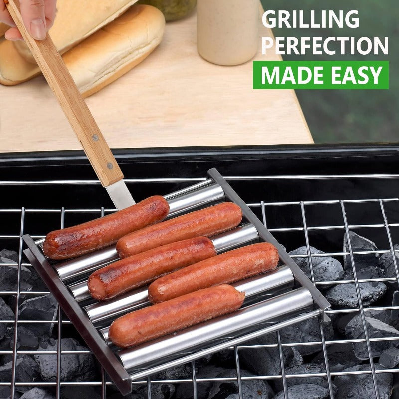Easy Spin Hot Dog Grill with Wooden Handle
