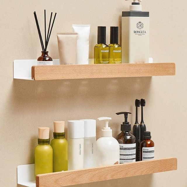 Easy Install Wooden Wall Shelf Storage Rack