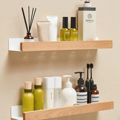 Easy Install Wooden Wall Shelf Bathroom Storage