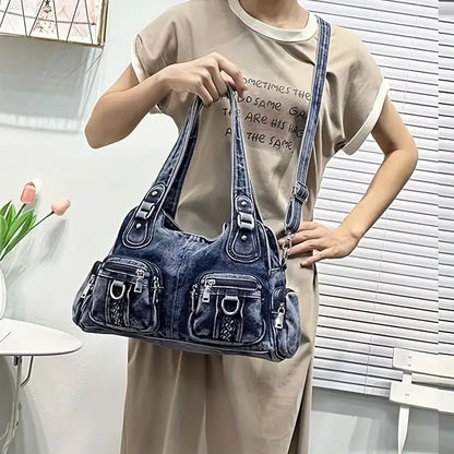 Classic Distressed Denim Cross Body Bag
