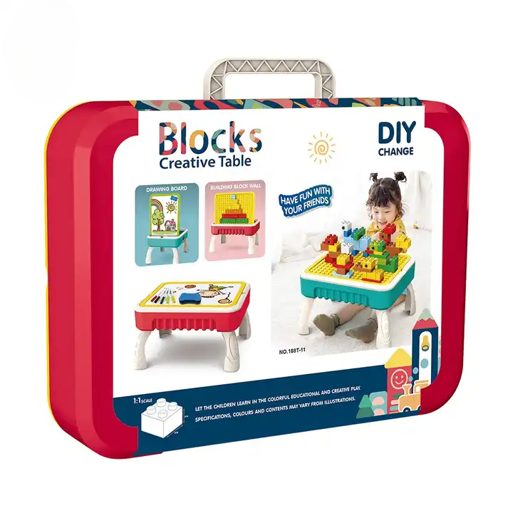 Kids Art Table with Blocks and Drawing Space