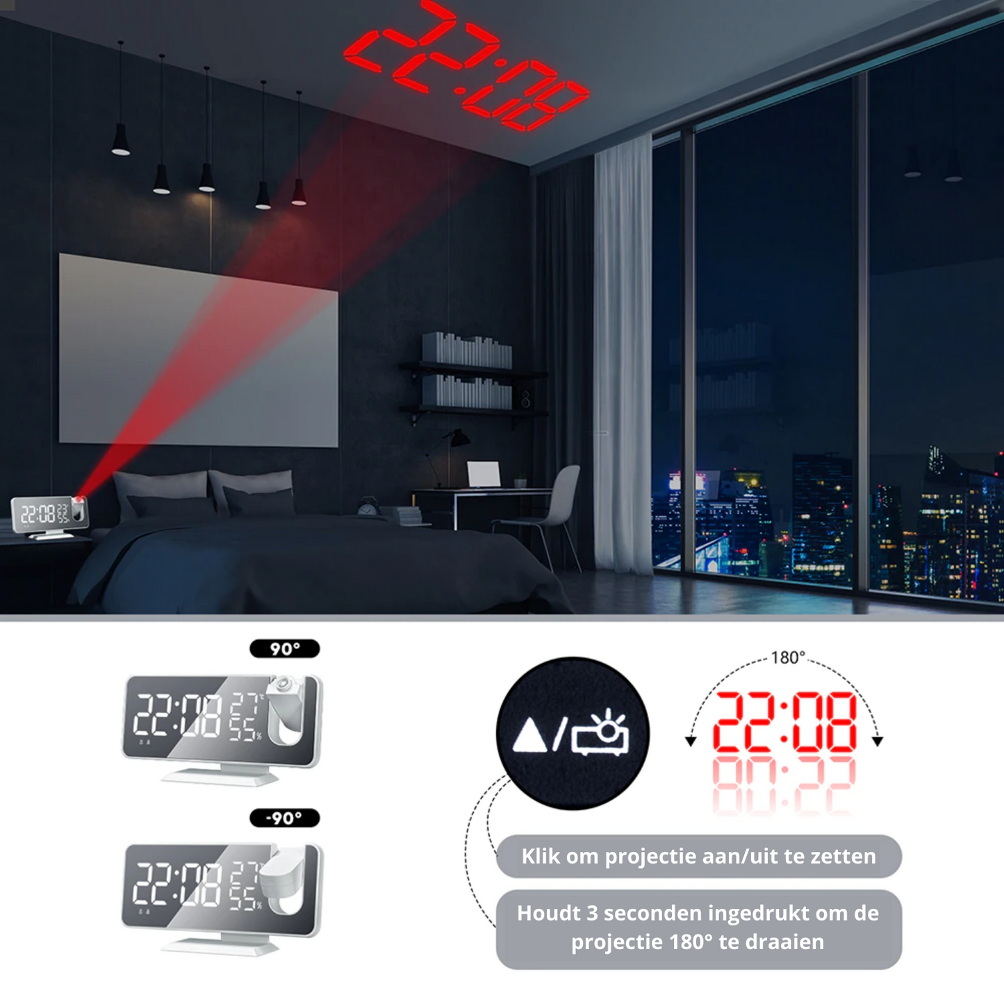 Smart LED Alarm Clock with Projector and USB Charging