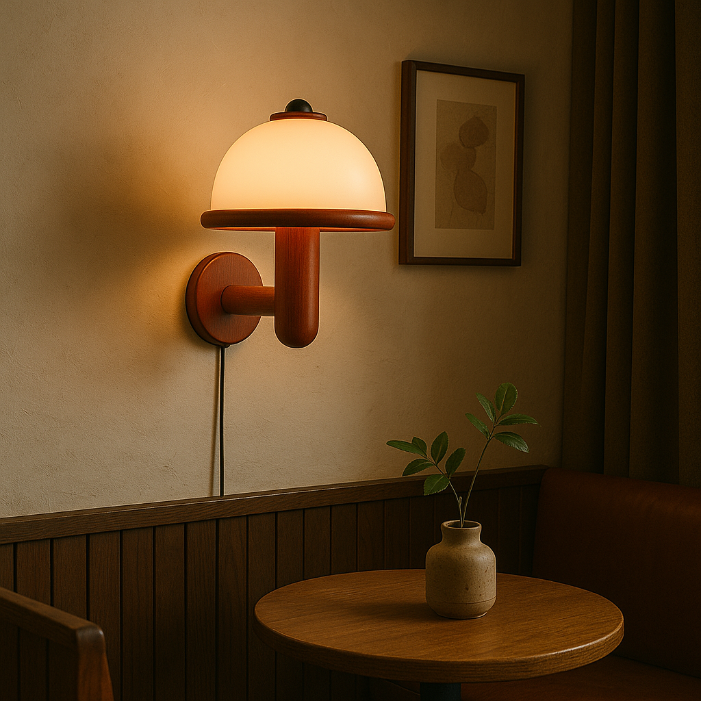 Rustic Wood Mushroom Table Lamp
