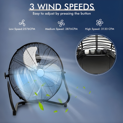 Powerful 20-Inch Metal Floor Fan with 3 Speed Settings