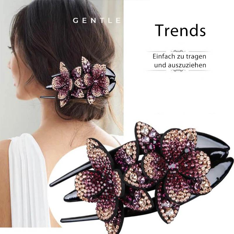 Sparkly Floral Double Hair Barrette