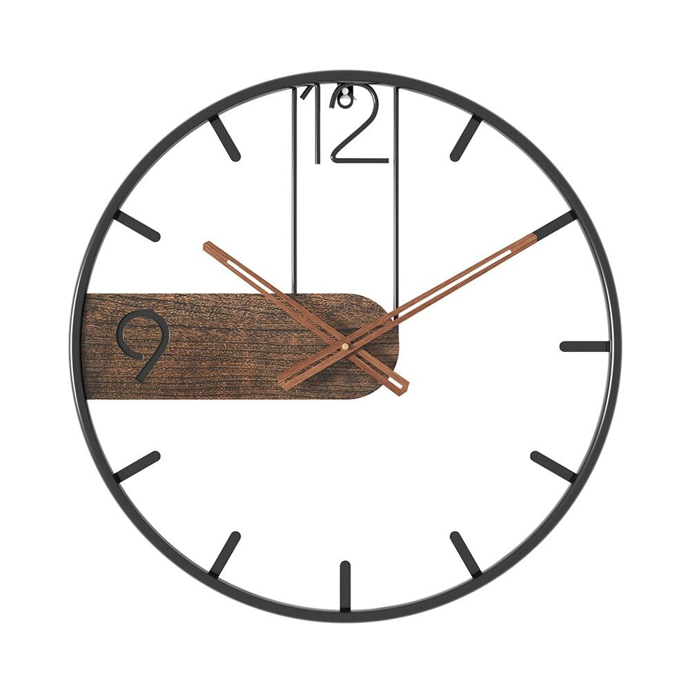 Rustic Wooden Wall Clock | Contemporary Metal Detail