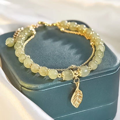 Luxury Green Jade Gold Leaf Bangle