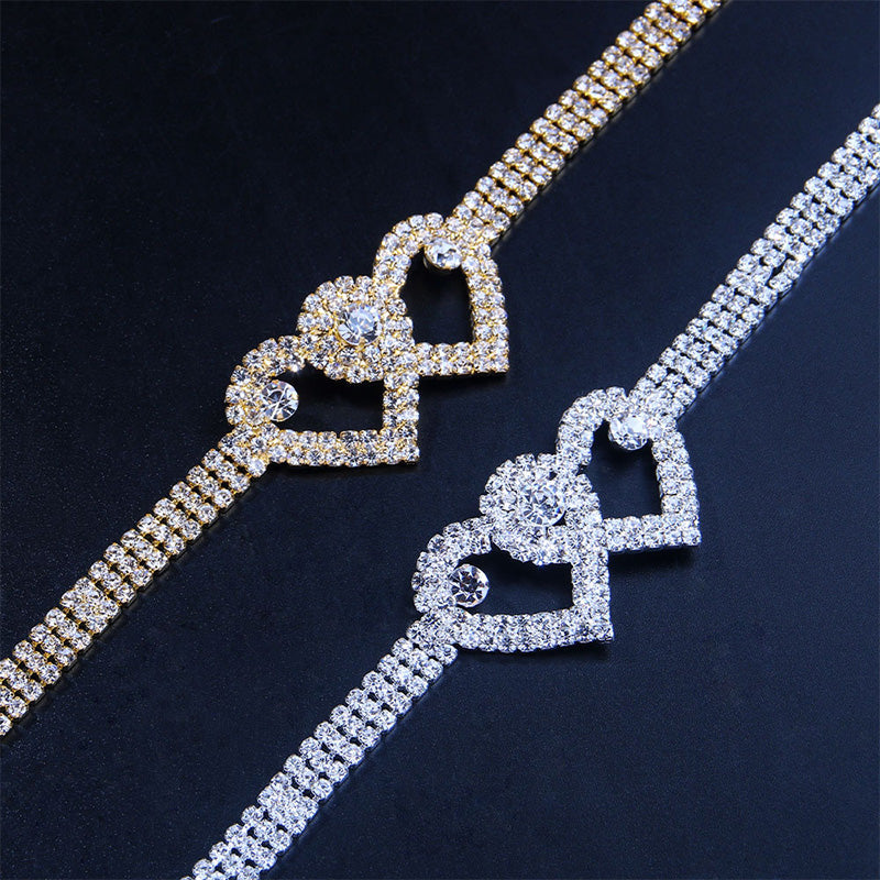 Sparkling Heart Double Chain Anklet