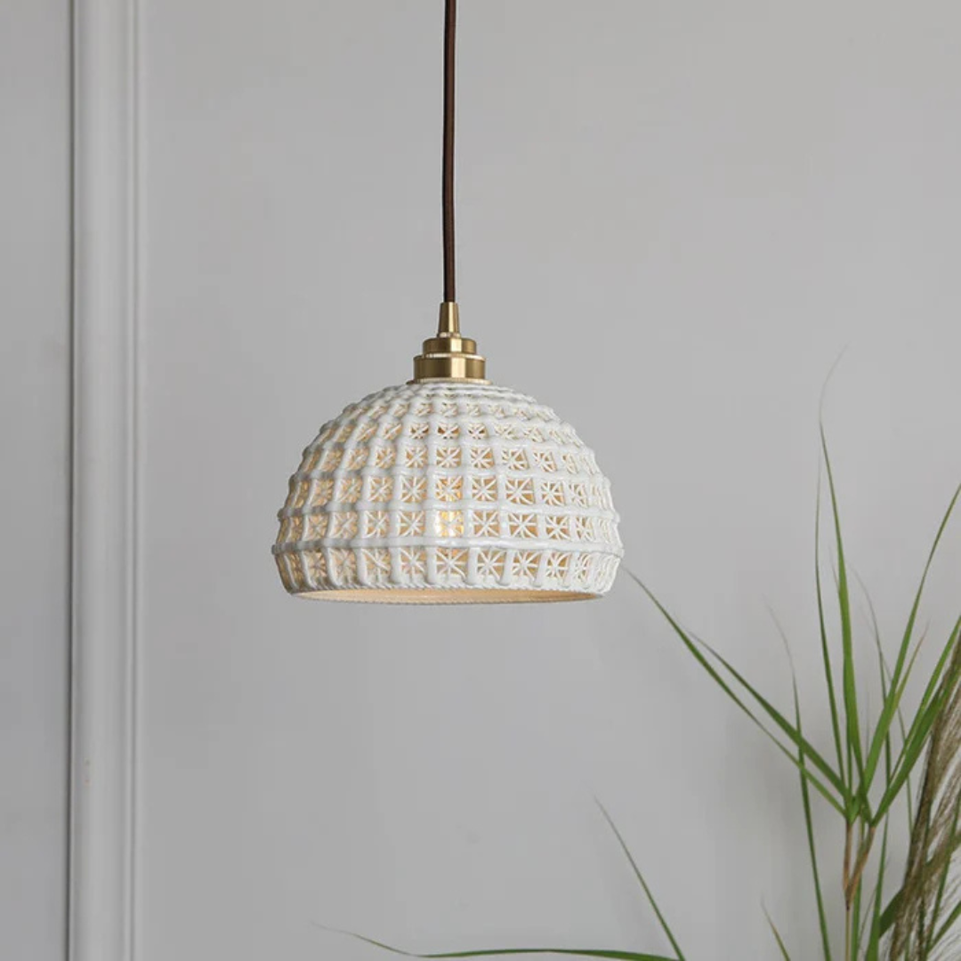 Simple White Ceramic Pendant Light - Fesara