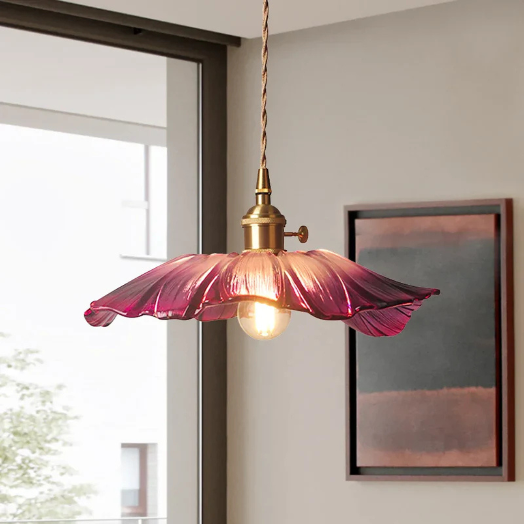 Vintage Floral Hanging Glass Lamp - Fesara
