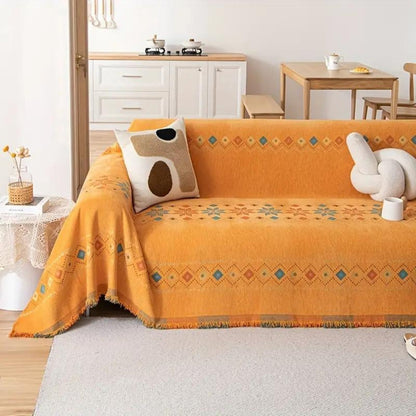 Chic Couch Slipcover with Tassels and Grip Bottom