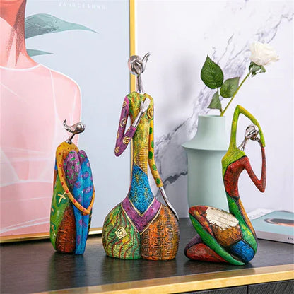 Vibrant Female Figurine Sculpture – Handmade Colorful Resin Art