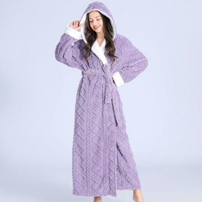 Cozy Fleece Hooded Robe for Women Home Lounge Wear