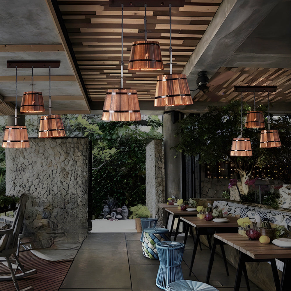 Rustic Wood Pendant Light for Home Bar Decor