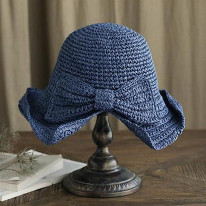 Vintage Foldable Straw Hat with Ribbon