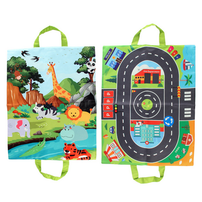 Portable 2-in-1 Sensory Car Playset with Storage Bag