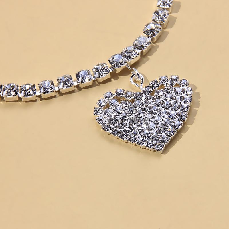 Sparkly Crystal Heart Charm Anklet