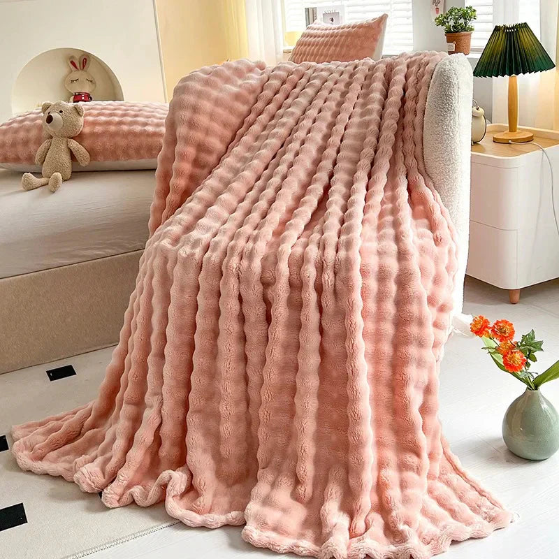 Plush Soft Bubble Fleece Throw Blanket