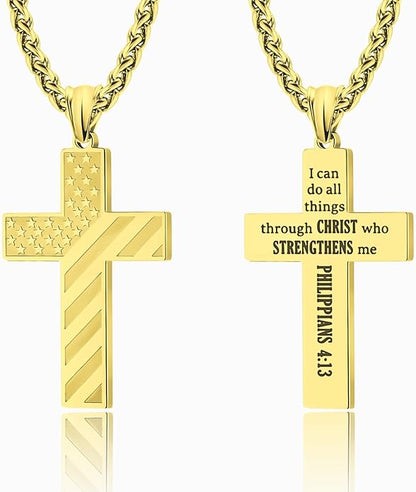 Patriotic US Flag Cross Pendant Necklace