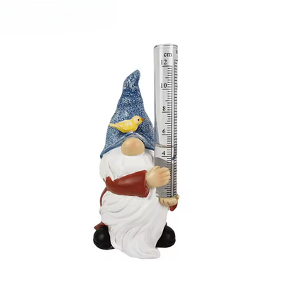 Fesara Cute Garden Gnome Rain Gauge Statue