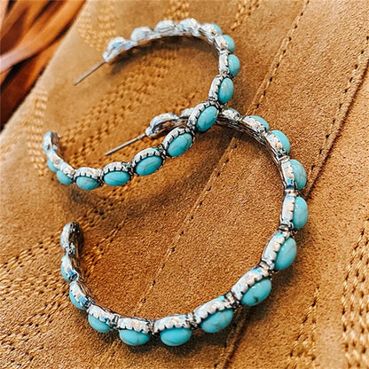 Classic Blue Drop Hoop Earrings