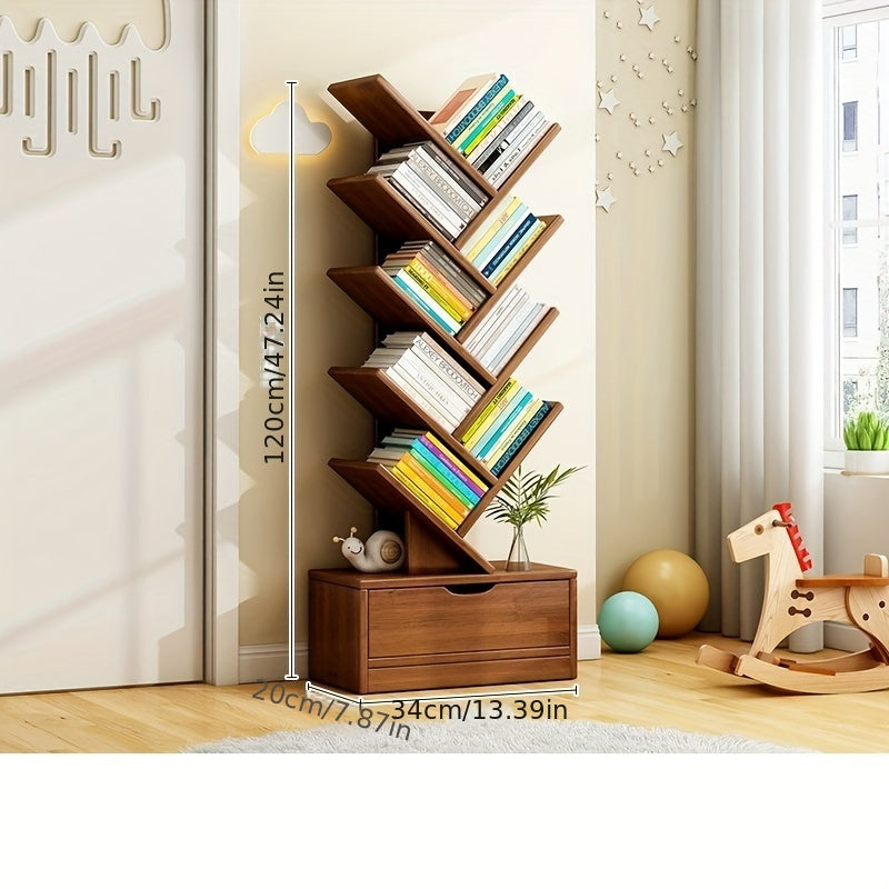 Tall Wooden Bookshelf - Compact Home Storage Unit