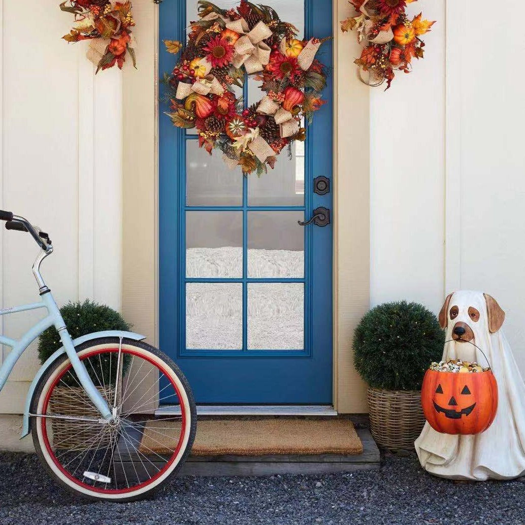 Cute Dog Pumpkin Figurine Outdoor Decor