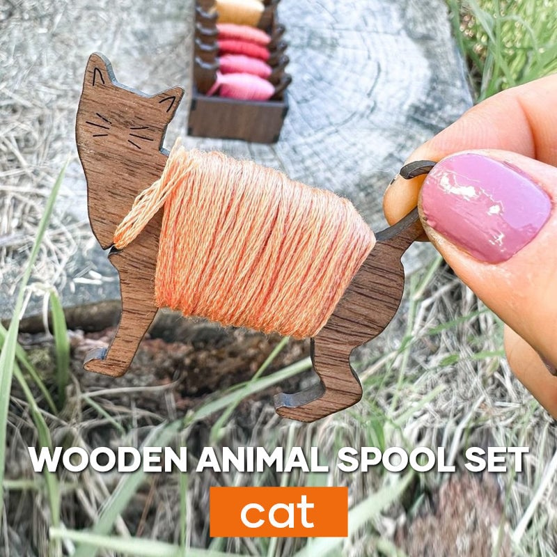 Colorful Wooden Bunny Thread Holder 16pc Set