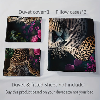Elegant Floral Animal Print 3pc Bedding Set