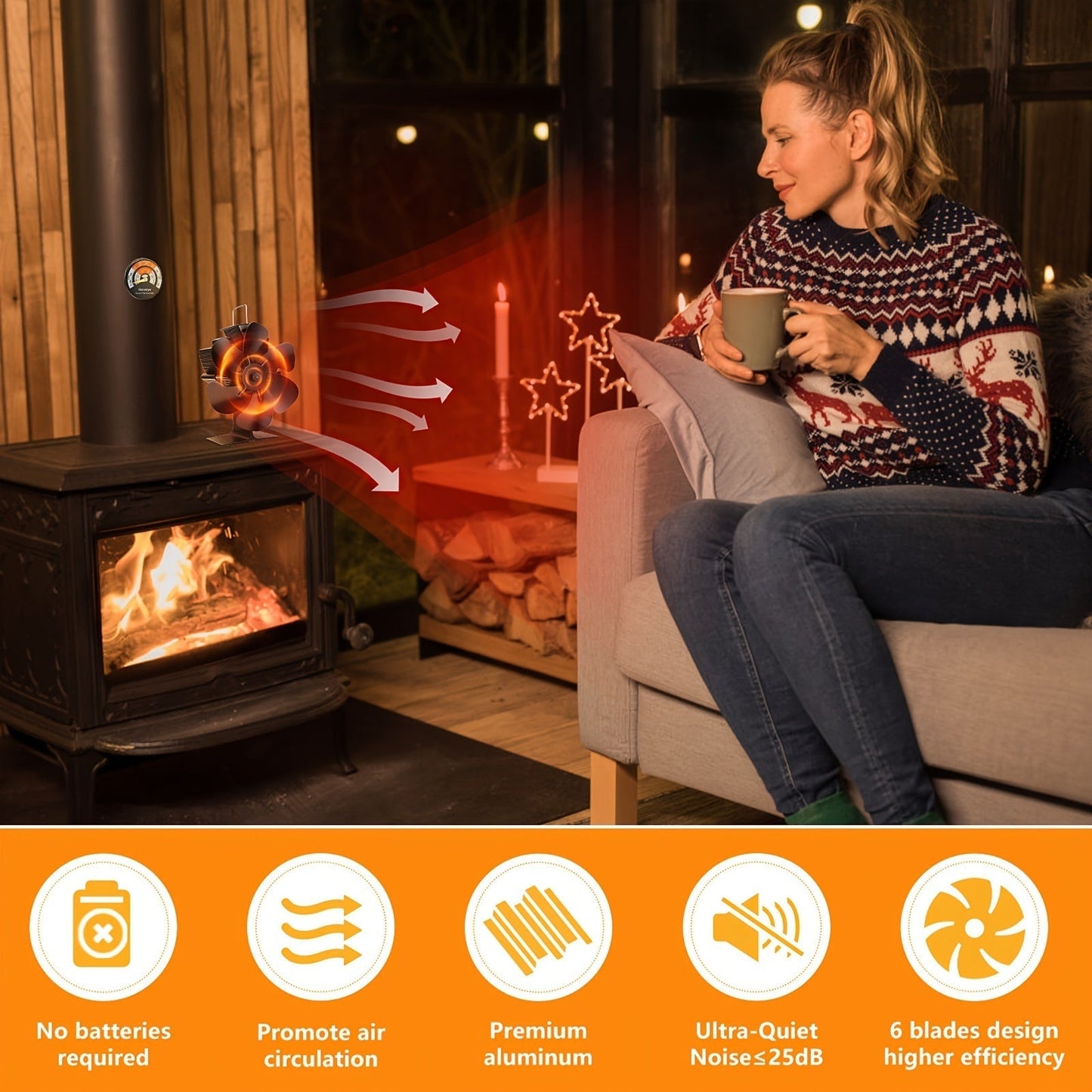 Quiet Heat Circulator Stove Fan