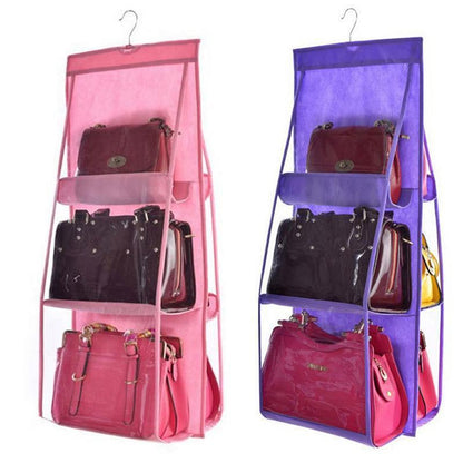 Hanging Closet Handbag Organizer 6 Pocket Clear Storage