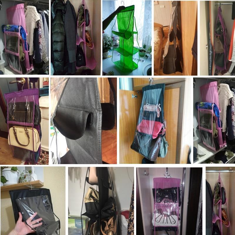 Hanging Closet Handbag Organizer 6 Pocket Clear Storage