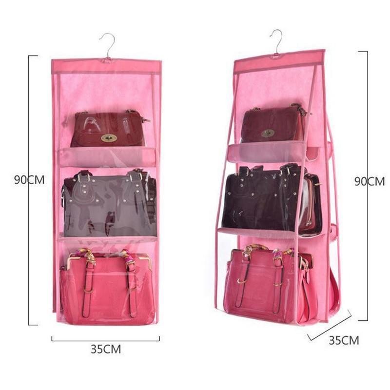 Hanging Closet Handbag Organizer 6 Pocket Clear Storage