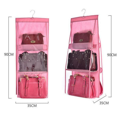 Hanging Closet Handbag Organizer 6 Pocket Clear Storage